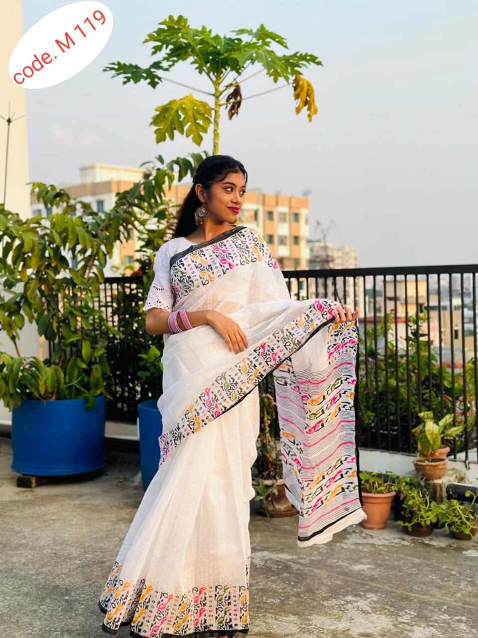 Soft half silk sharee code. M 119