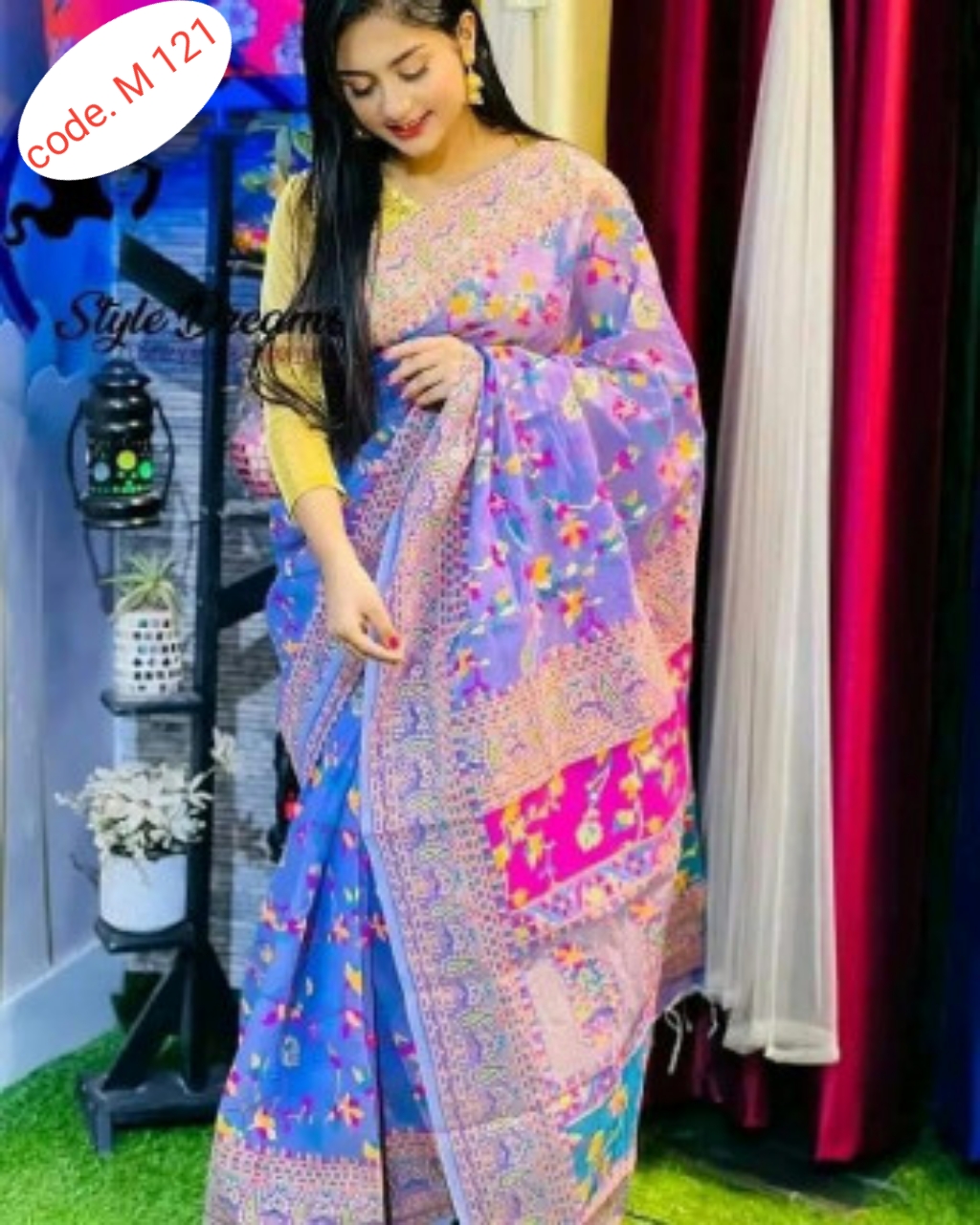 Soft half silk sharee code. M 121