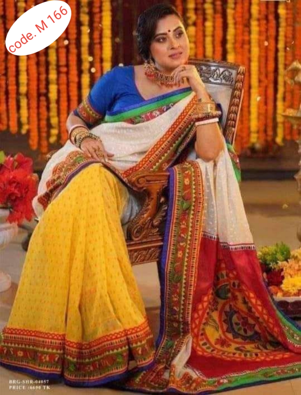 Half silk saree skin print kaj  code M 166