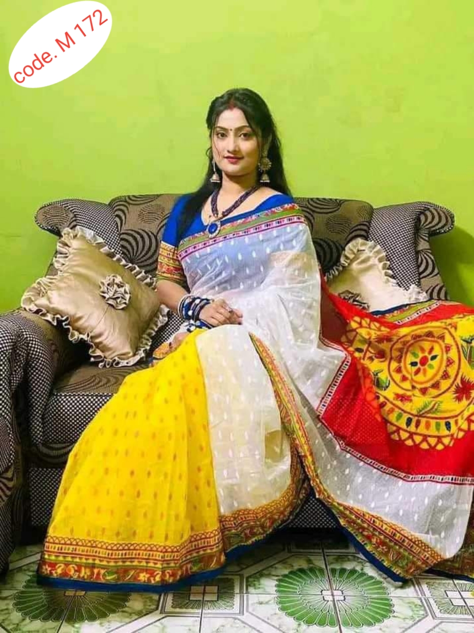 Half silk saree skin print kaj  code M 172