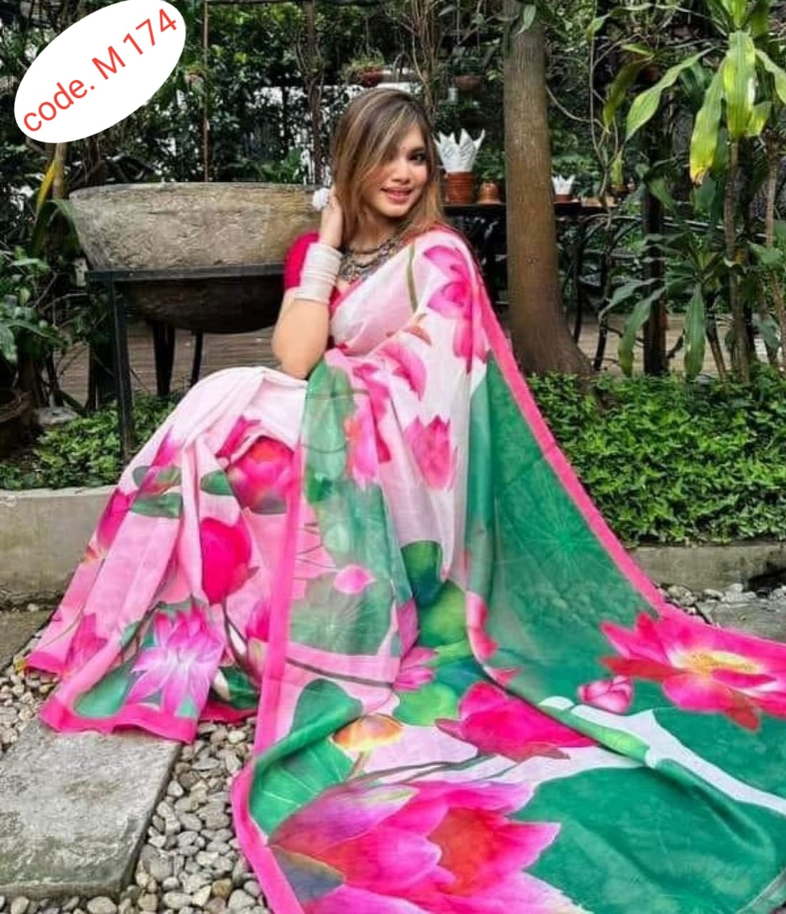 Chanderi silk digital print saree code.M 174