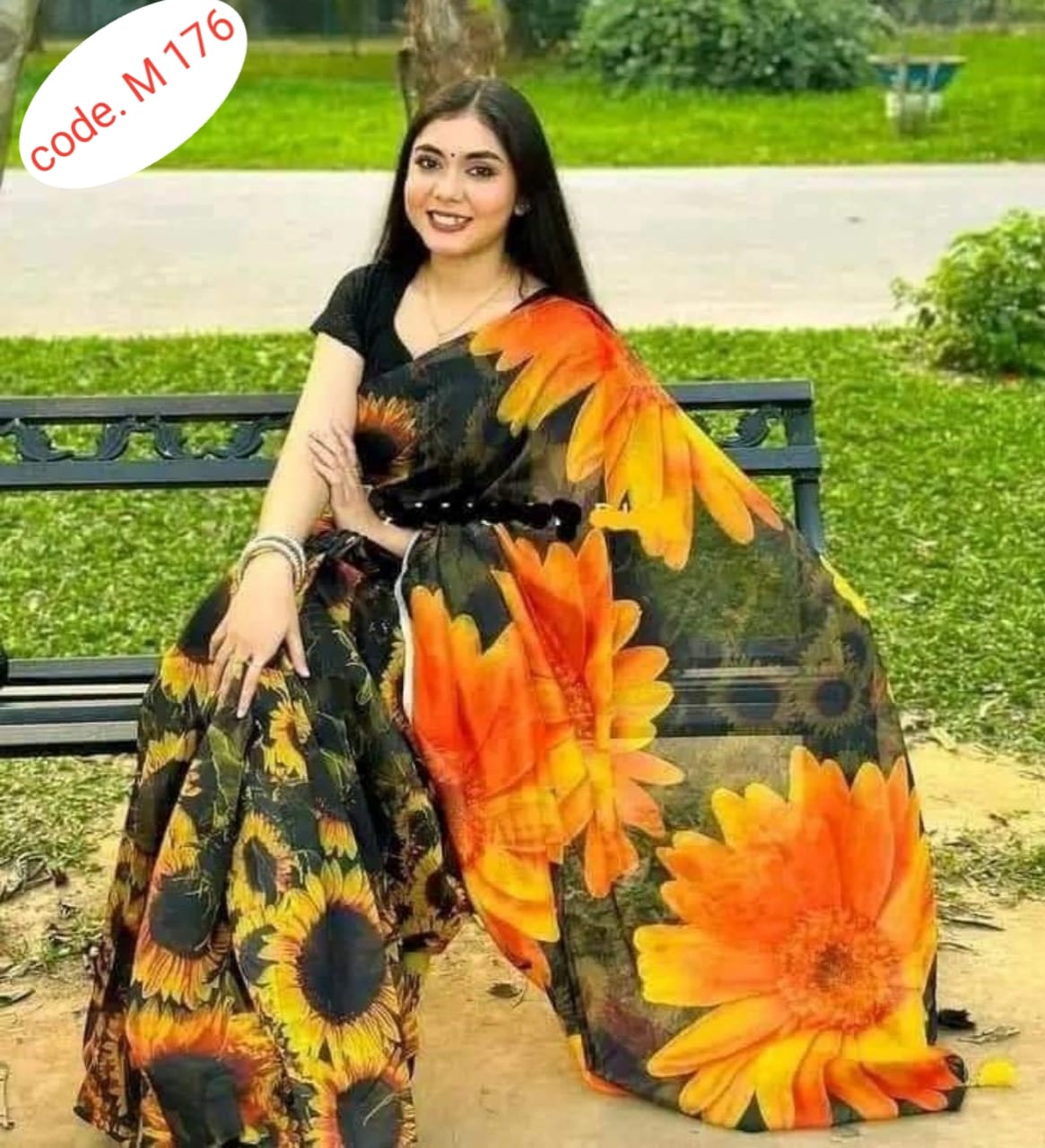 Chanderi silk digital print saree code.M 176
