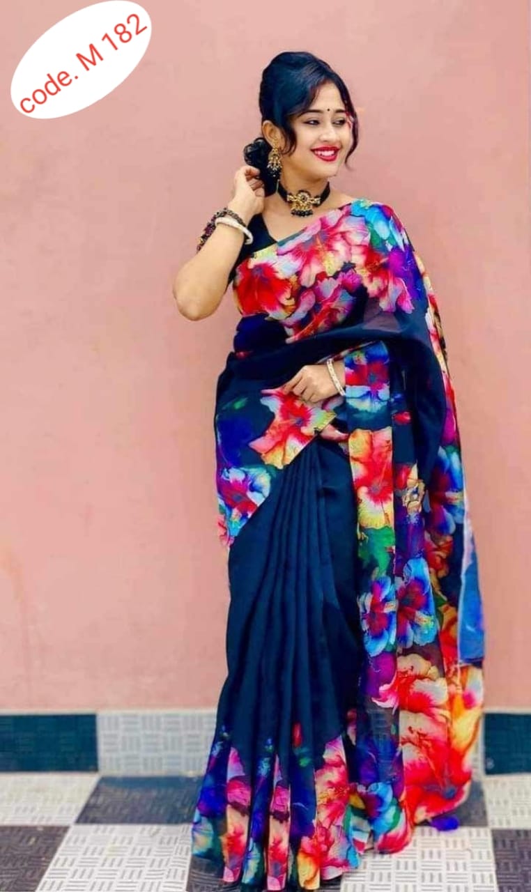 Chanderi silk digital print saree code.M 182