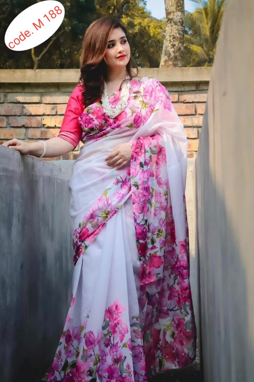 Chanderi silk digital print saree code.M 188