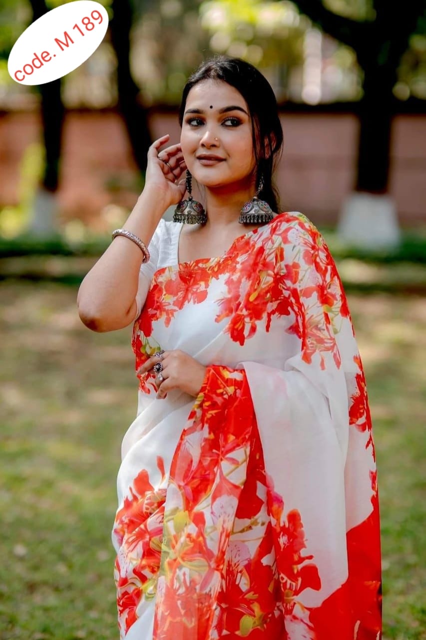 Chanderi silk digital print saree code.M 189