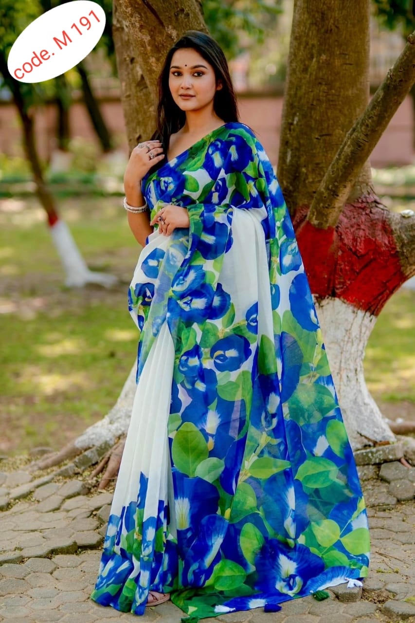 Chanderi silk digital print saree code.M 191