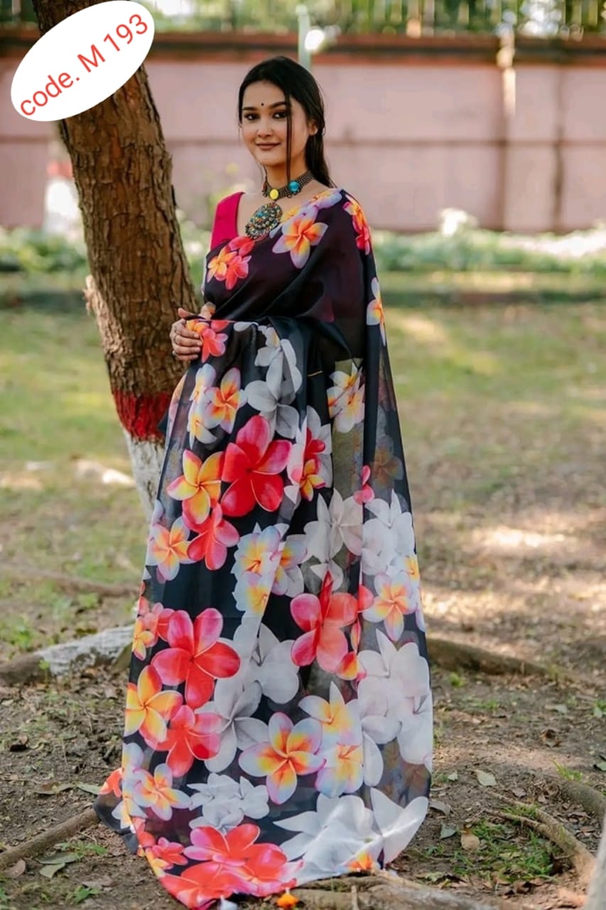 Chanderi silk digital print saree code.M 193