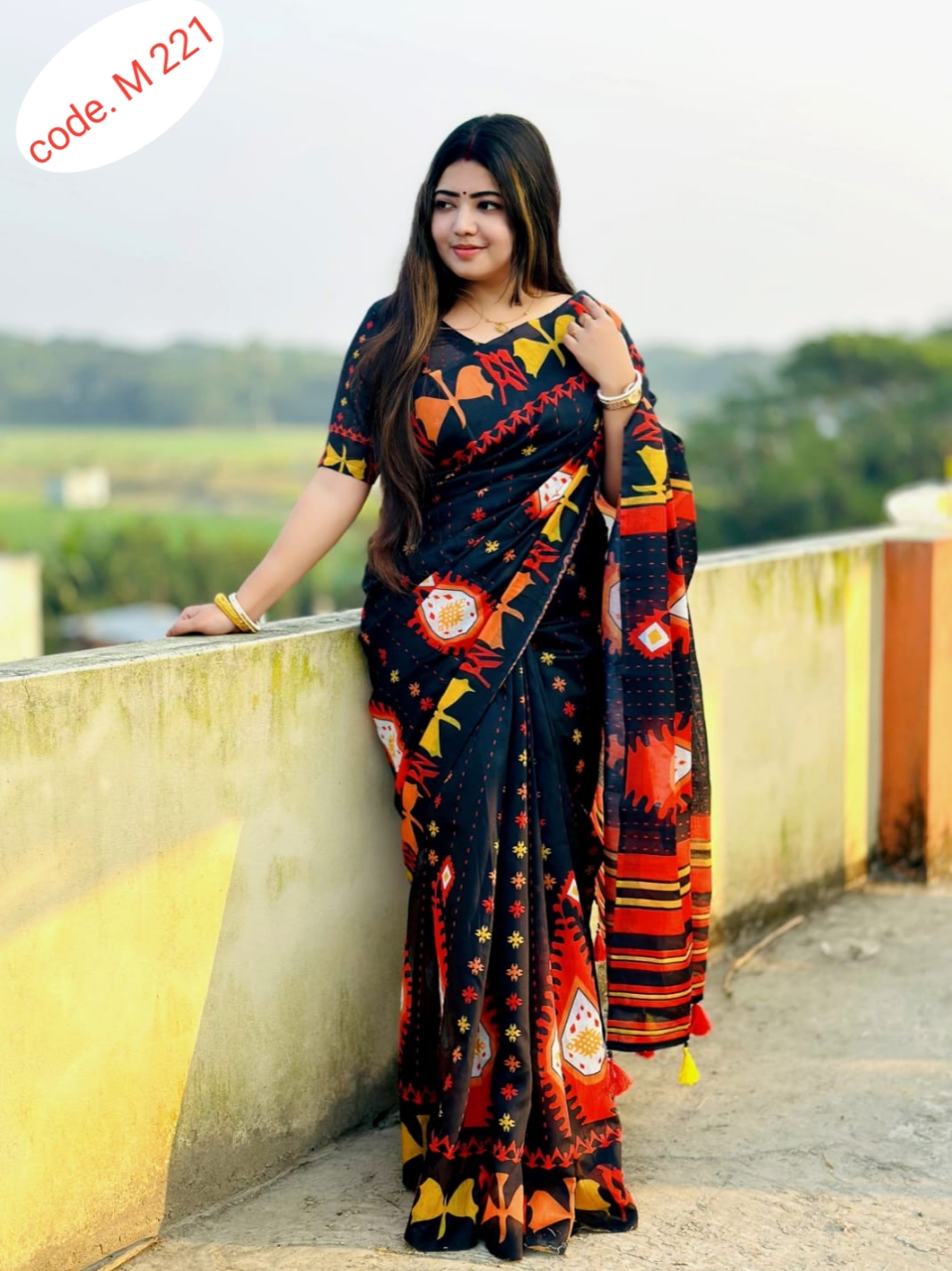 Half Silk Digital Print Saree code. M 221