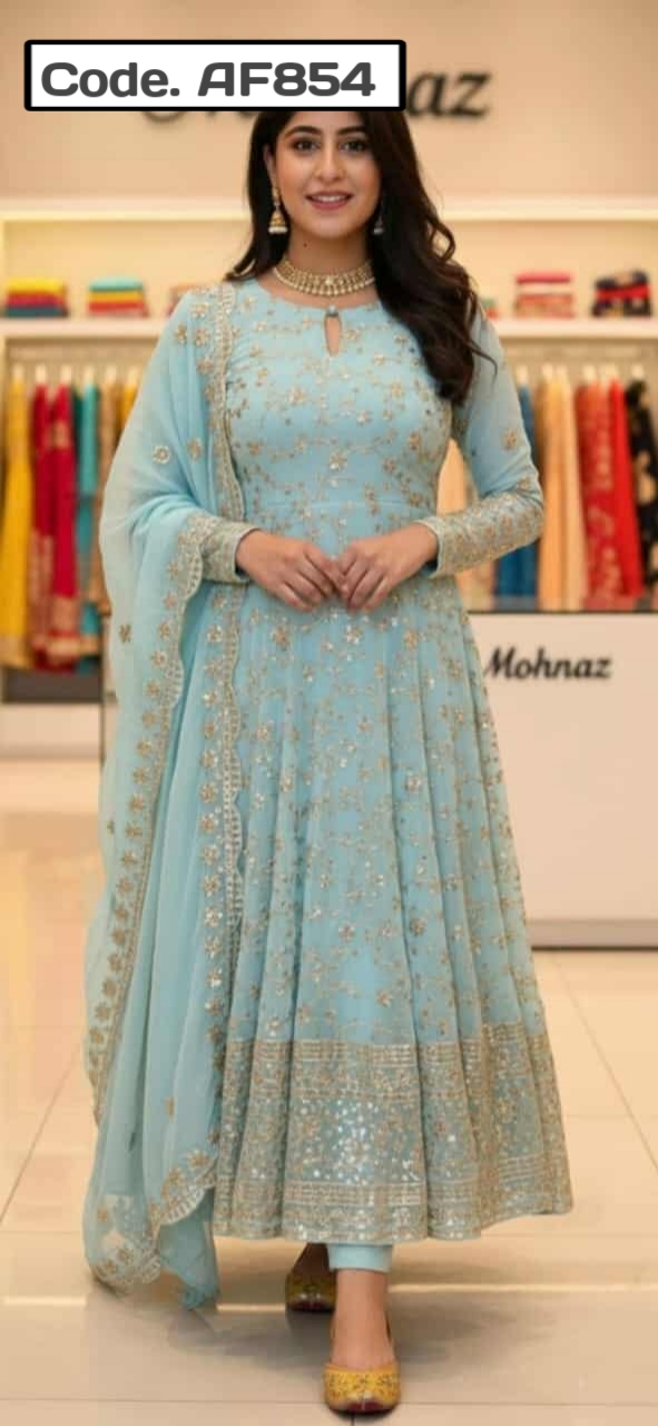 Semi-stitched Anarkali Embroidered Gown Code.AF854