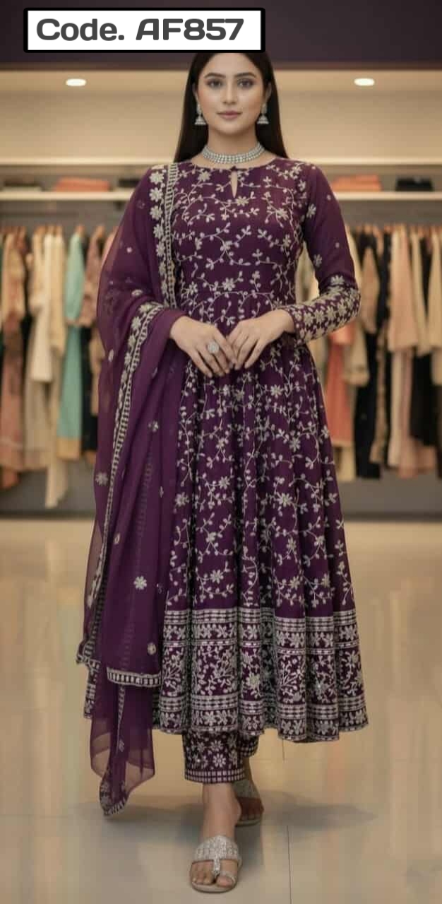 Semi-stitched Anarkali Embroidered Gown Code.AF857