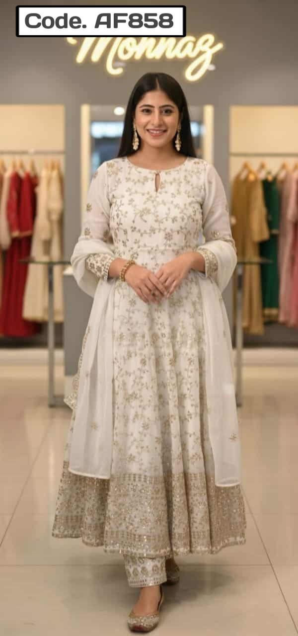 Semi-stitched Anarkali Embroidered Gown Code.AF858