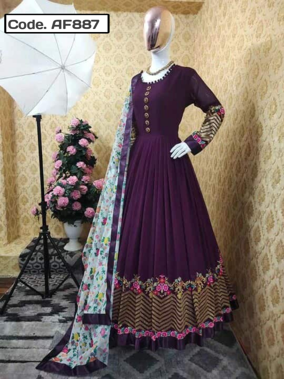 Semi-stitched Embroidered Party dress Code.AF887