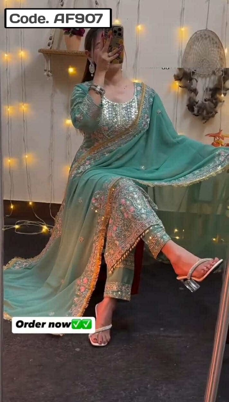 Georgeette Designer secuence Embroidery Salwar kameez Code.AF907