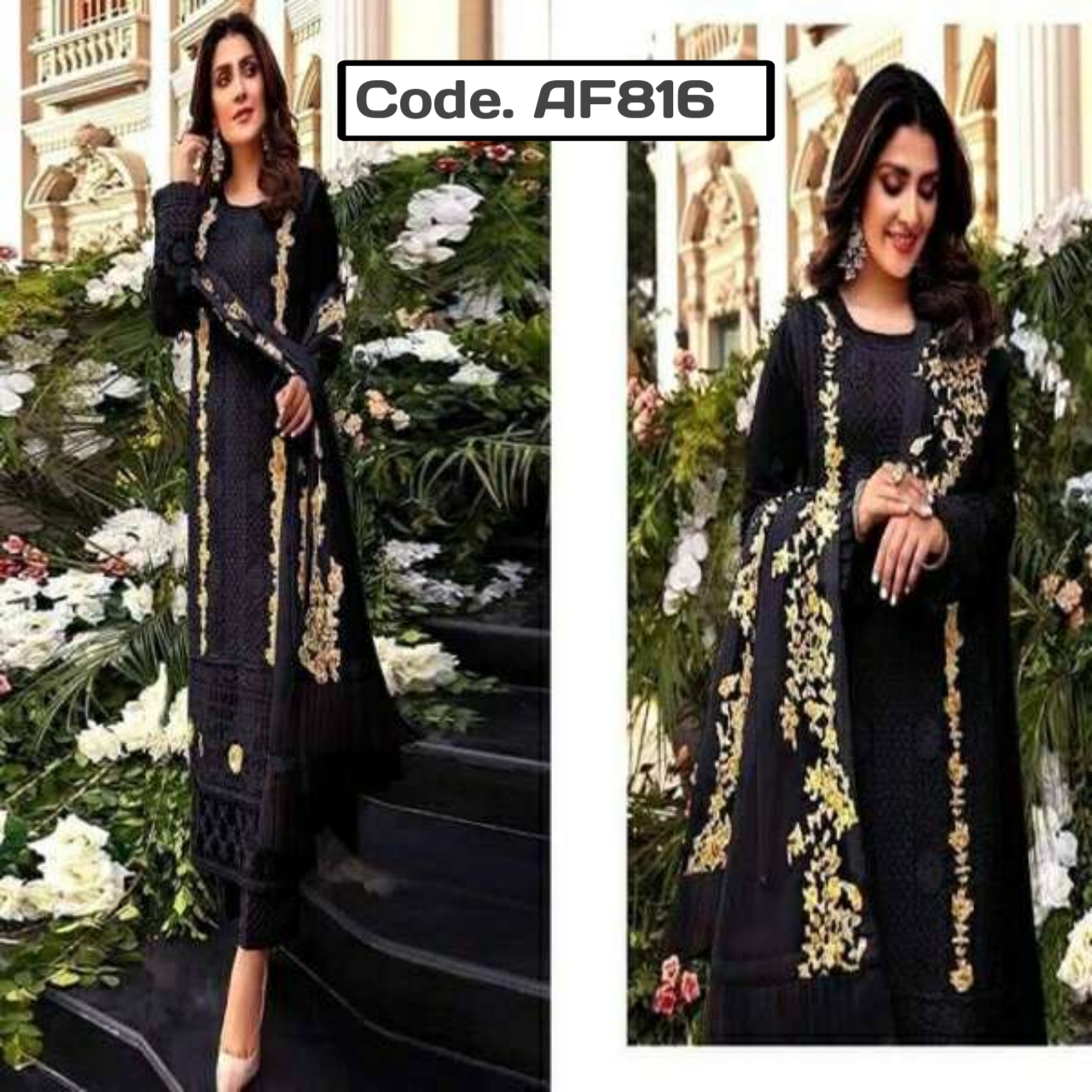 Georgeette Designer secuence Embroidery  Salwar kameez Code. AF816