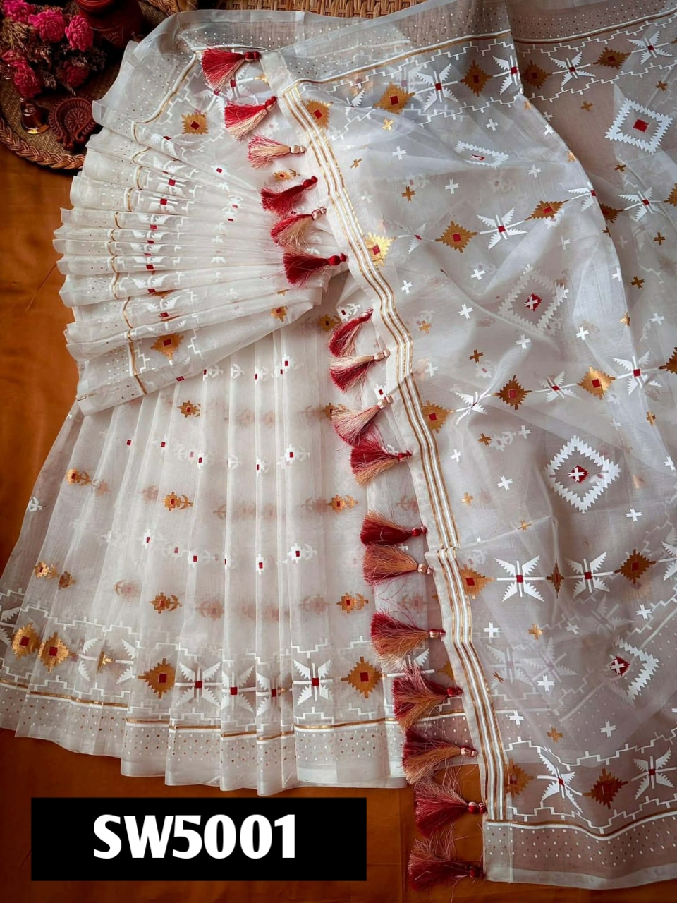 Original half silk screen print saree code sw5001