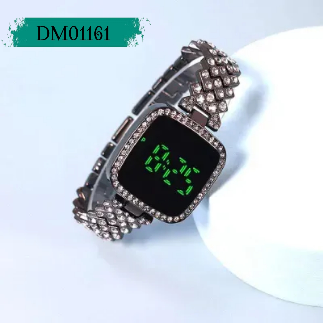 New Trend Fashion Steel Chain Diamond Women Watch Full Diamond Touch Screen LED Water Diamond Bracelet Watch (black) Code.DM01161