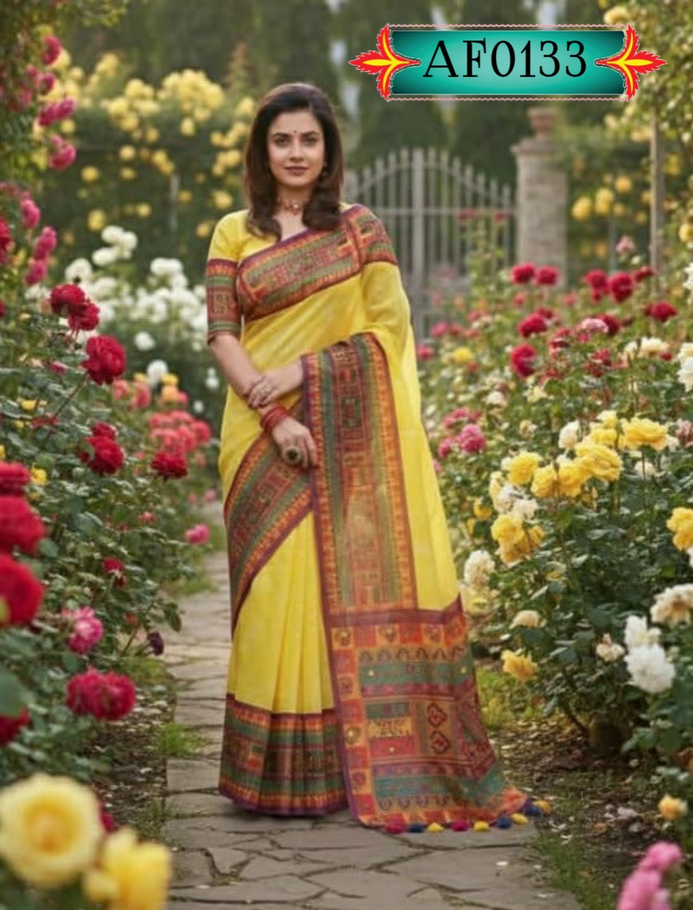 উন্নত মানের হাফ সিল্ক শাড়ি স্কিন প্রিন্টের কাজ করা Code. AF0133