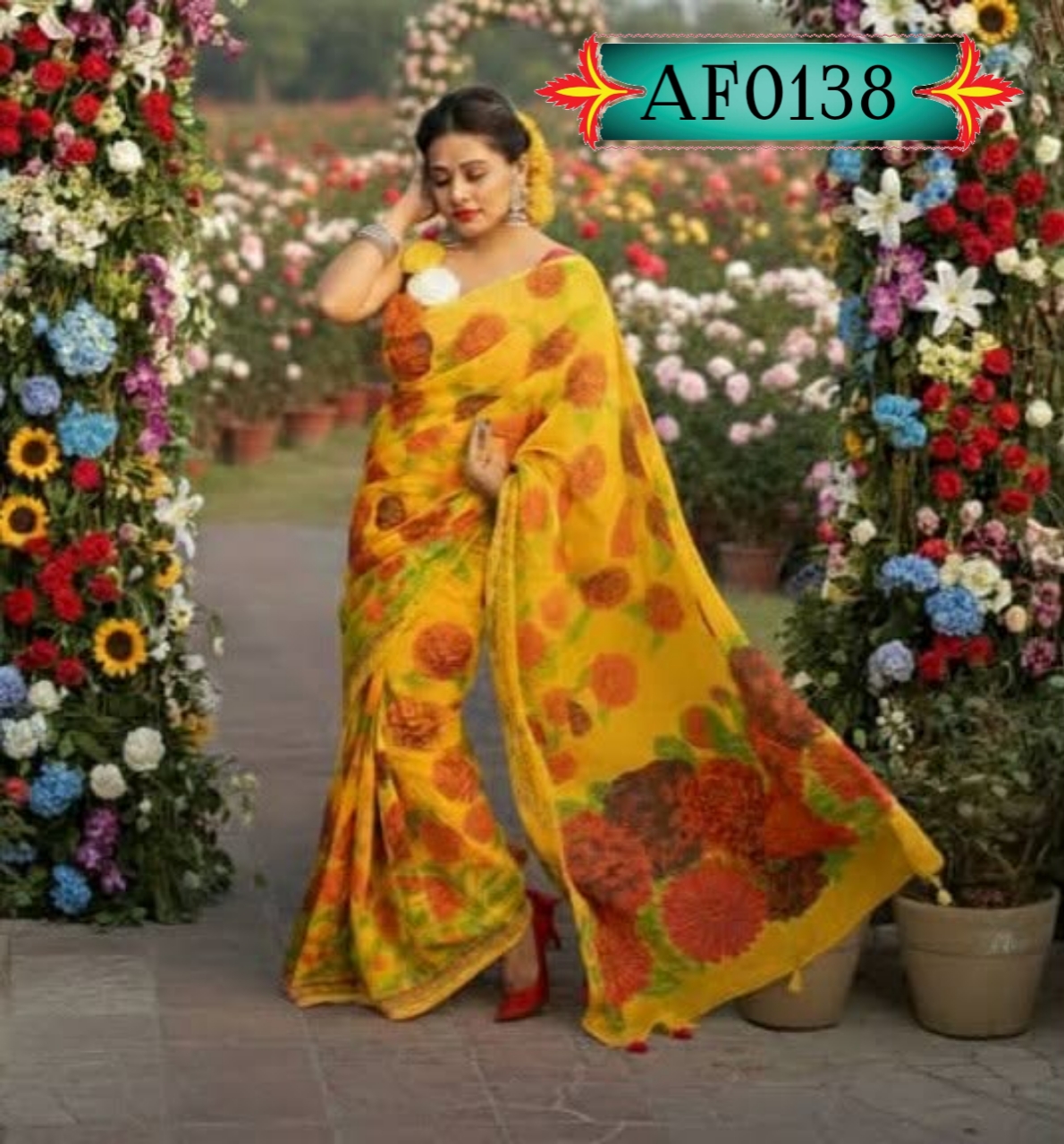 উন্নত মানের হাফ সিল্ক শাড়ি স্কিন প্রিন্টের কাজ করা Code. AF0138