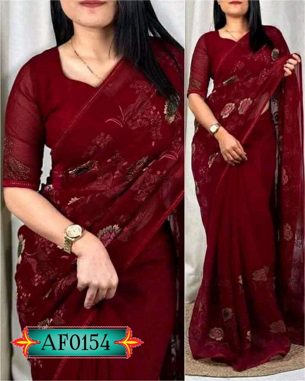 Pure jorjet with digital print saree Code. AF0154