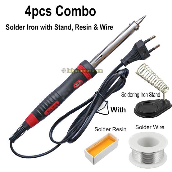 Soldering Iron Combo 4pcs Pack (Soldering Iron 60 Watt, Soldering Wire lead, Rosin, Stand)- Tatal Soldering iron 220V 60 watt Stander Quality ...