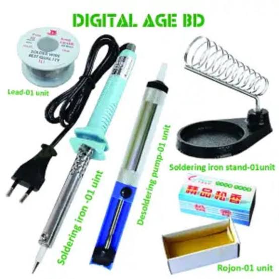 Soldering Iron Combo Pack (Soldering Iron 60 Watt, Iron Stand, Soldering Wire Lead, Solder Sucker Desoldering Pump , Soldering Rosin)