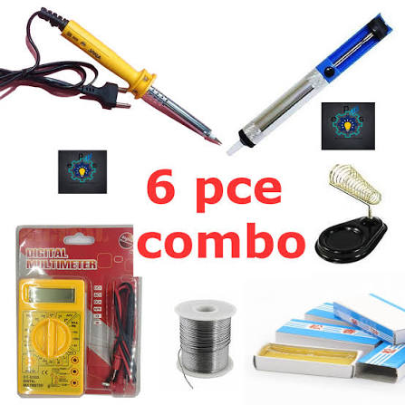 সোল্ডারিং সরঞ্জাম কিট কম্বো 60w আয়রন + ডিজিটাল মাল্টি মিটার + ডিসোল্ডারিং পাম্প + সোল্ডারিং তার + স্ট্যান্ড + রোসিন - soldering iron